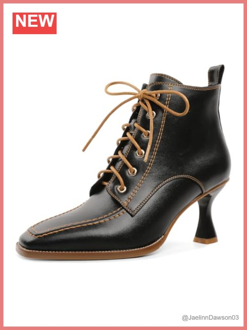 Women's Square Toe Ankle Boots Flared Kitten Heel Lace-up Side Zipper Faux